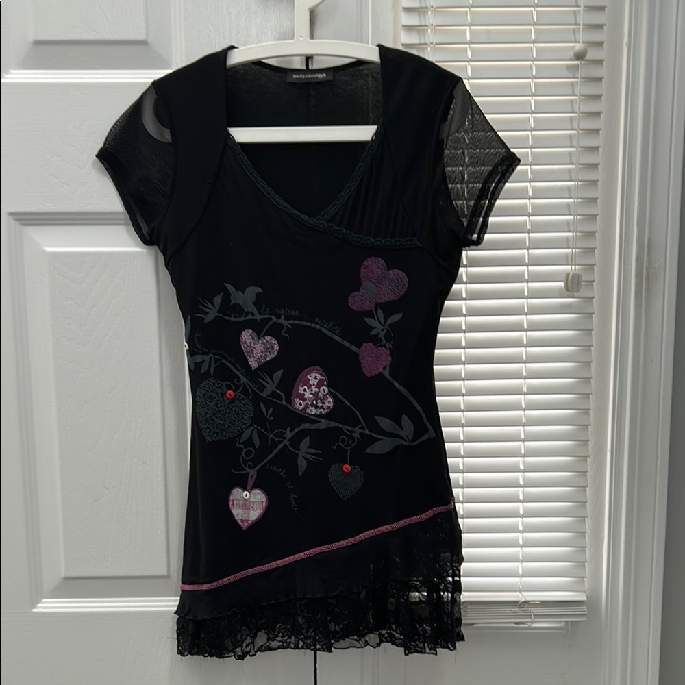 Black and Purple Heart Embellished Women's Top